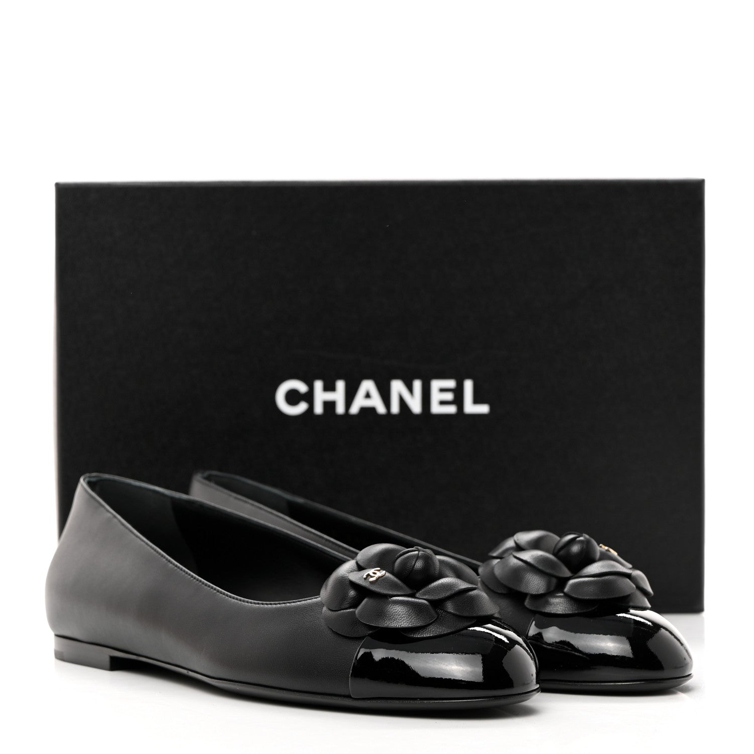 Chanel Lambskin Patent Cap Toe Camellia Ballerina Flats 41 Black 9 of 9