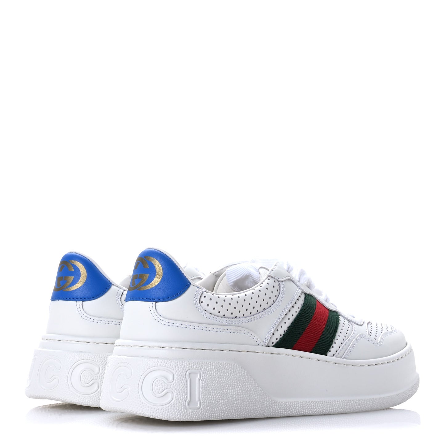 Calfskin Web Perforated Womens Platform 55mm Sneakers 38.5 White Bright Splash