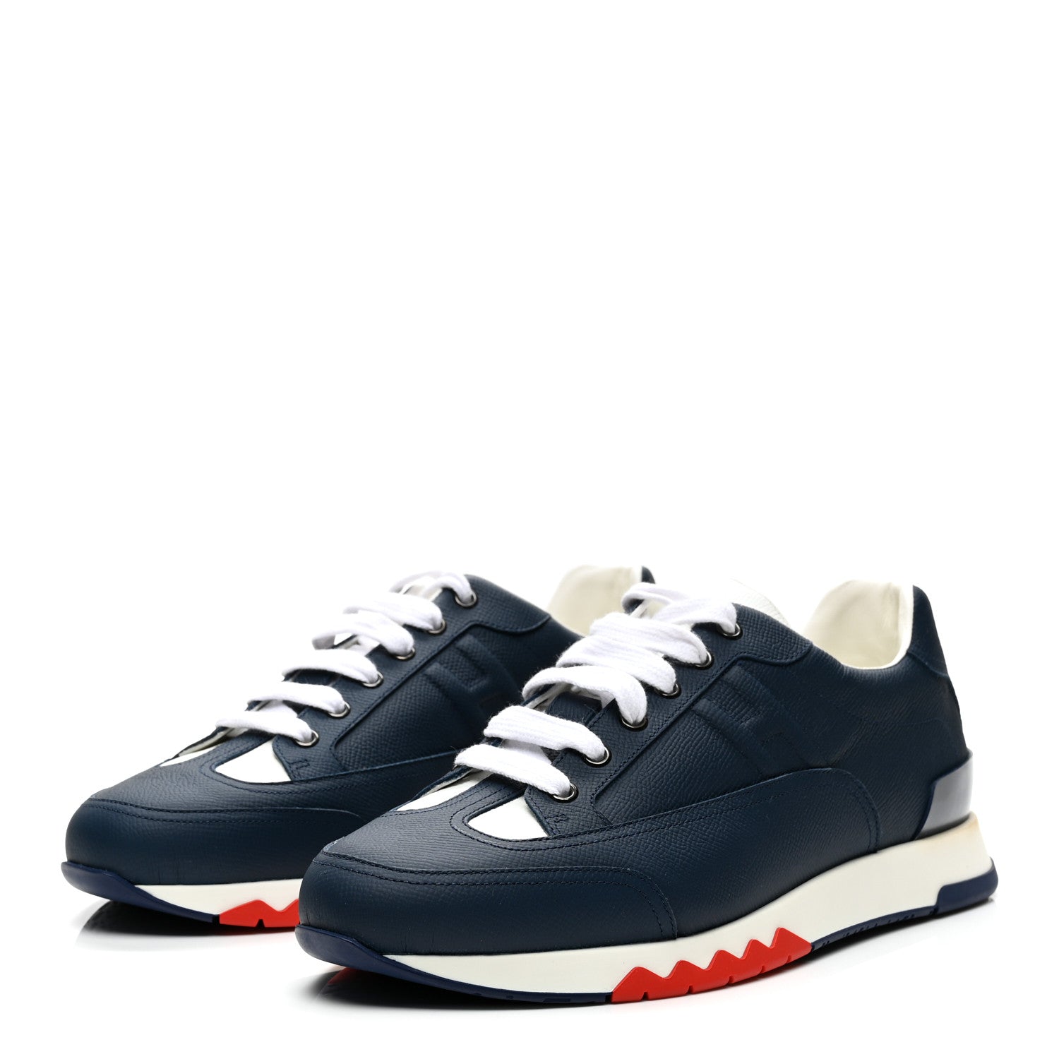 Hermes Epsom Calfskin Mens Trail Sneakers 42 Indigo White 3 of 9