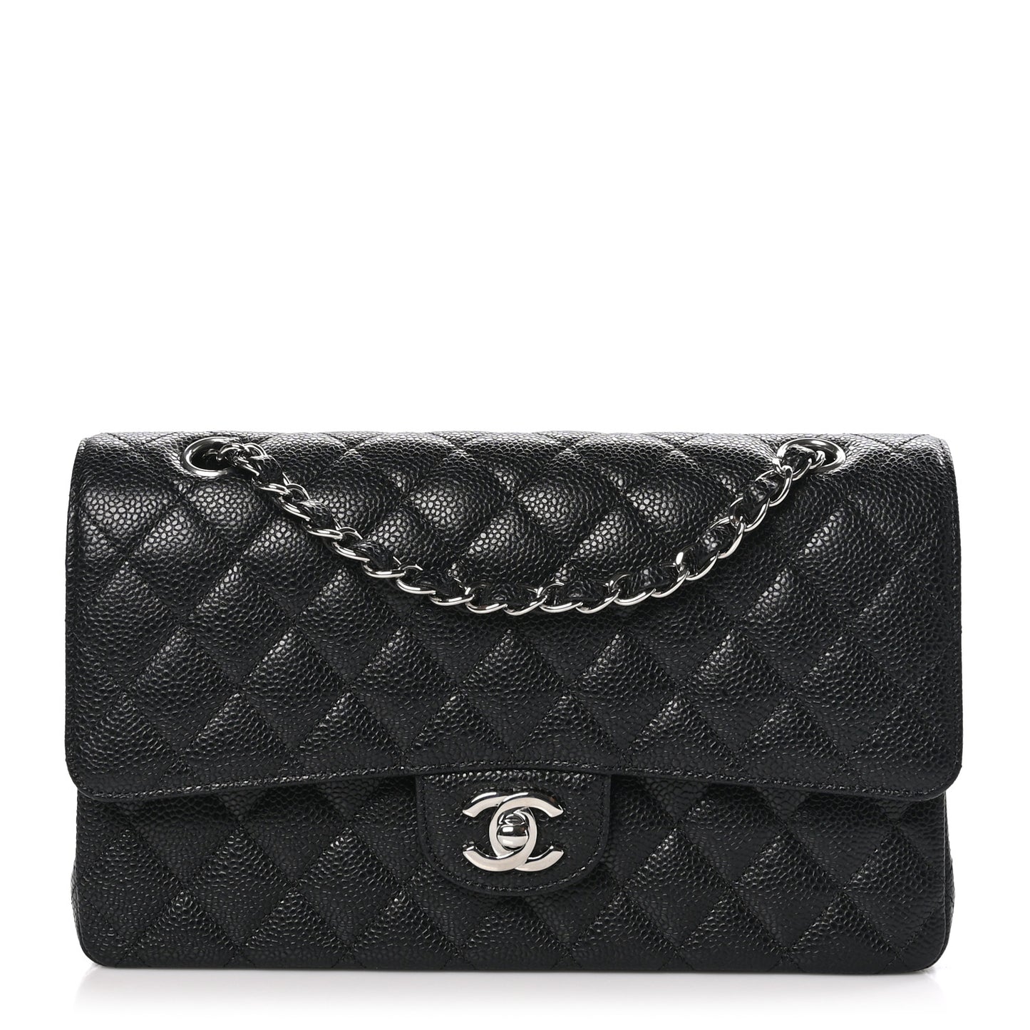 Caviar Quilted Medium Double Flap Black