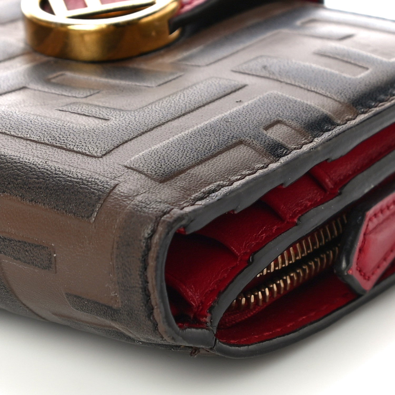 Fendi Vitello Cruise F is Fendi Bi-Color FF 1974 Embossed Compact Wallet Maya Black Fragola 9 of 10