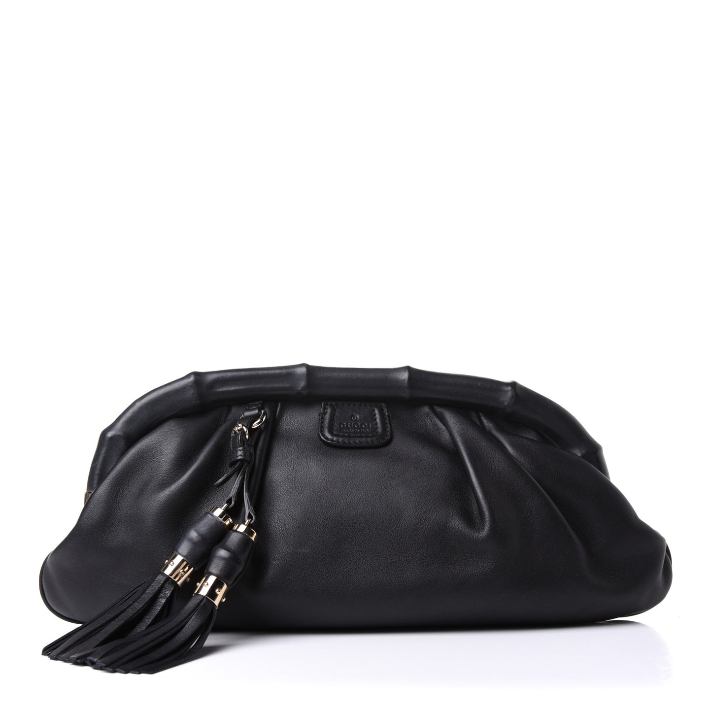 Calfskin Bamboo Frame Top Tassel Clutch Black