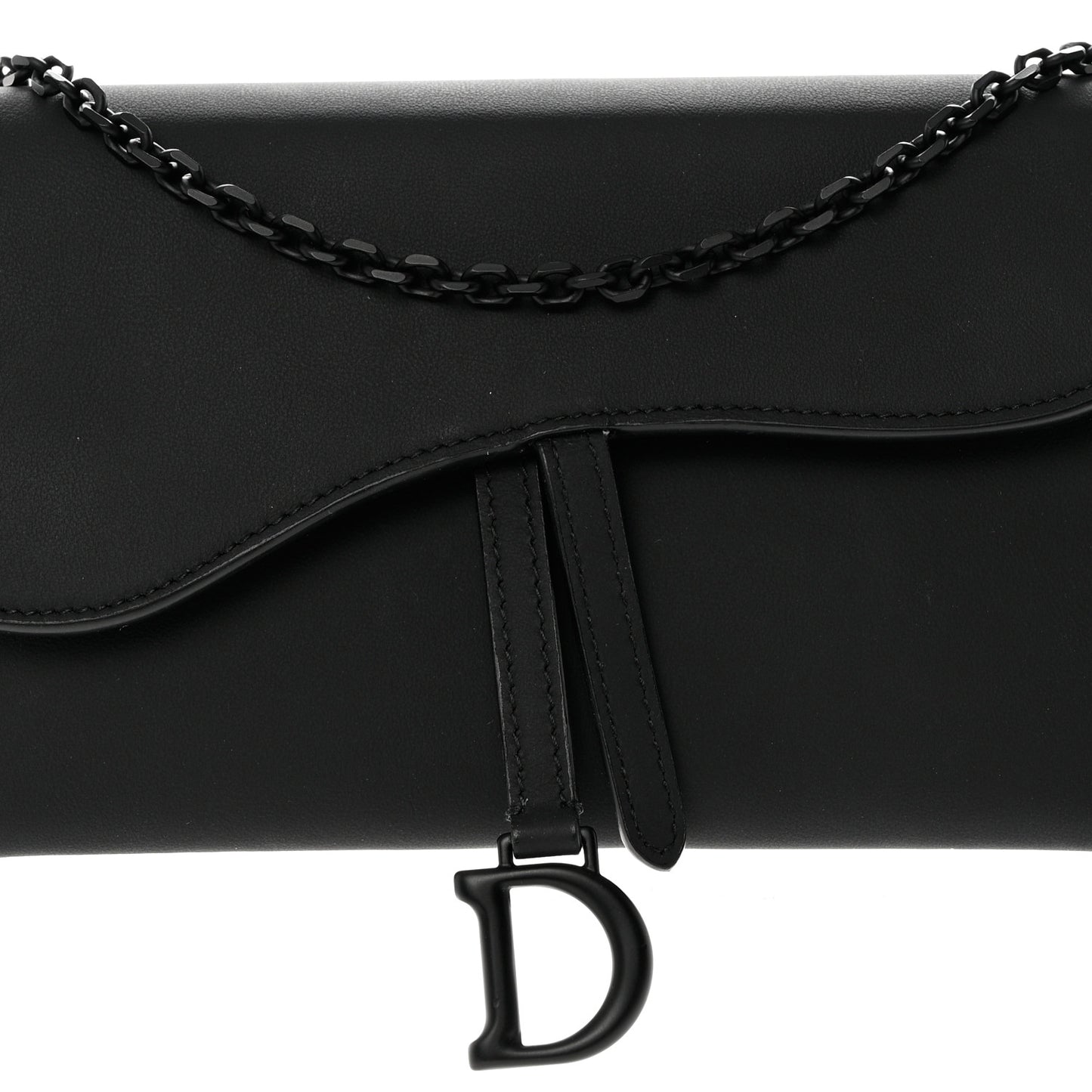 Ultra Matte Calfskin Saddle Chain Wallet Pouch Black