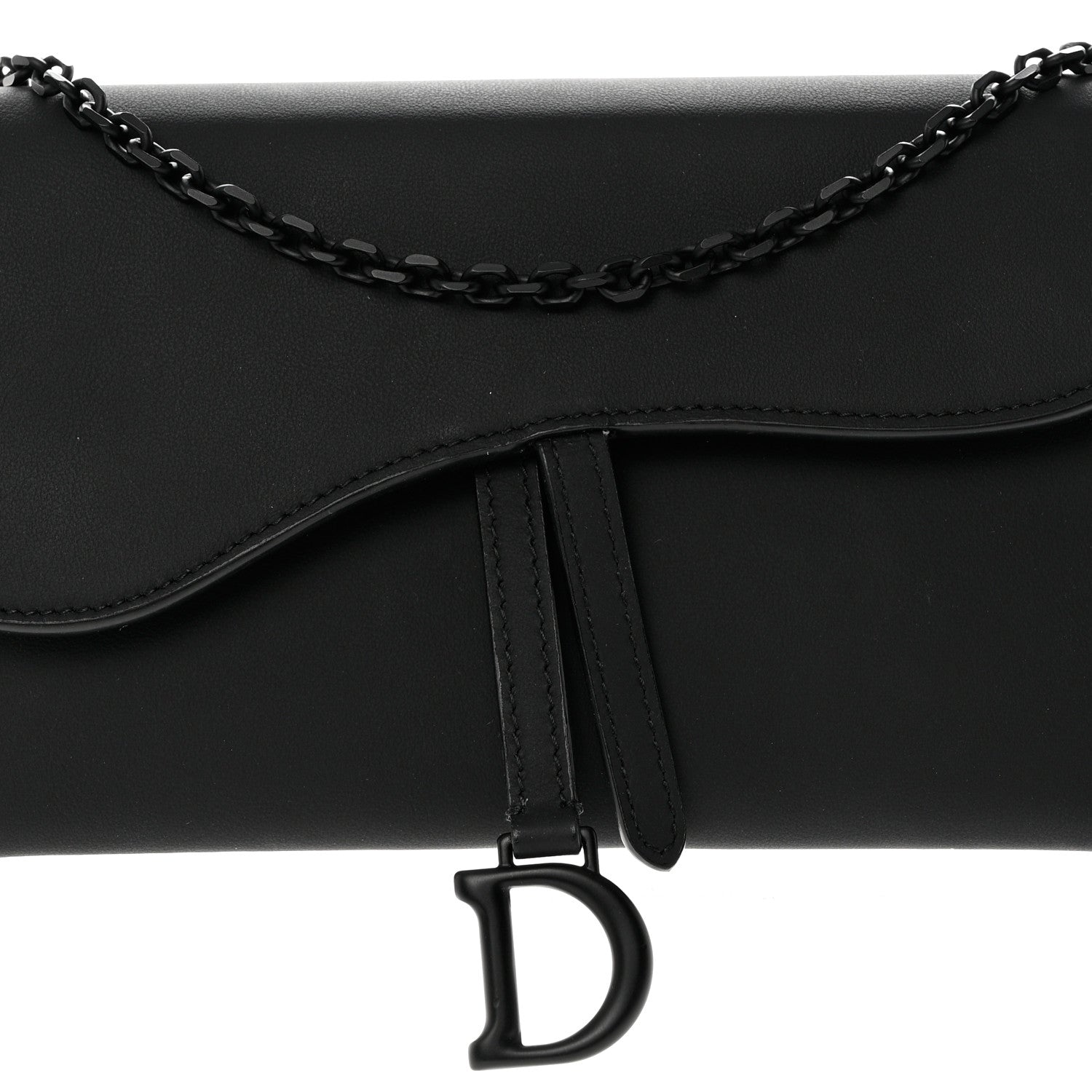 Christian Dior Ultra Matte Calfskin Saddle Chain Wallet Pouch Black 10 of 16