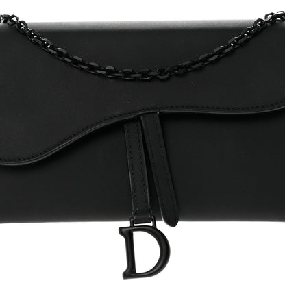 Christian Dior Ultra Matte Calfskin Saddle Chain Wallet Pouch Black 10 of 16