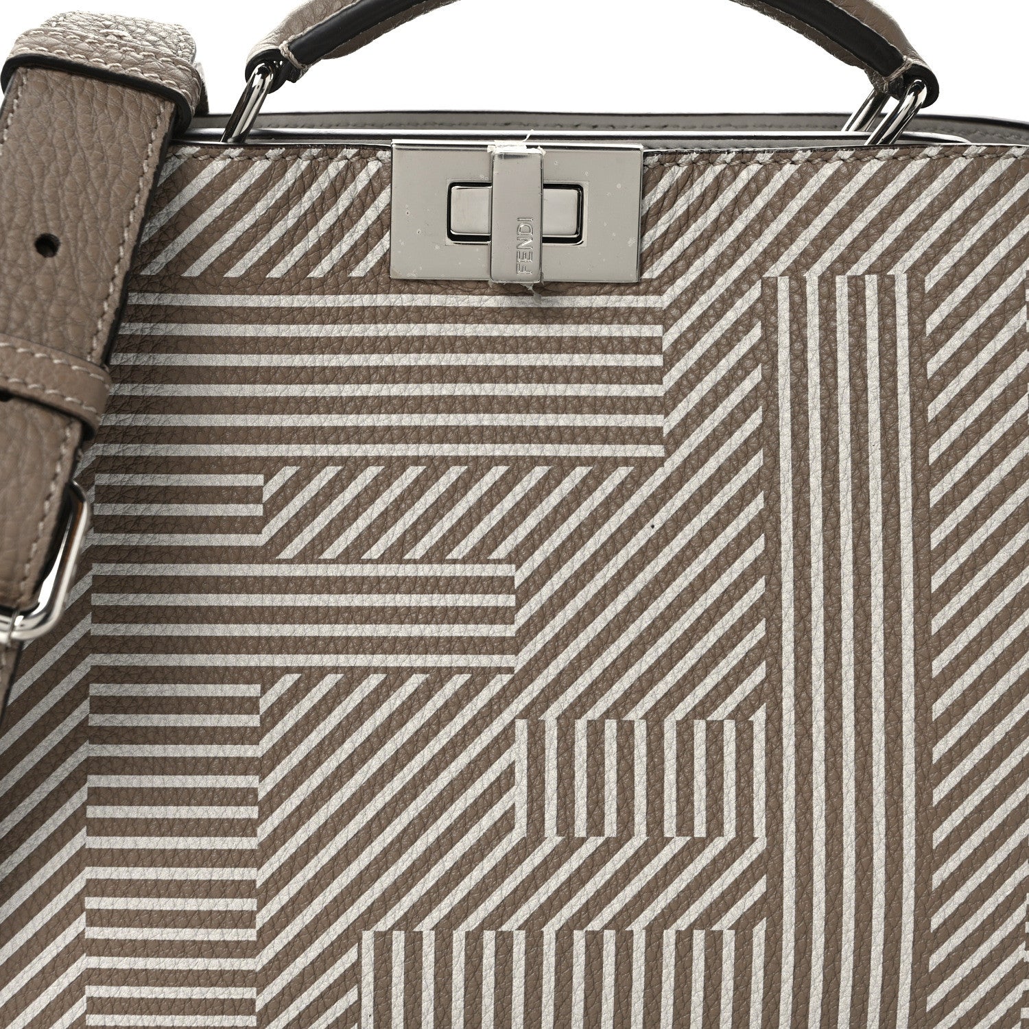 Fendi Cuoio Romano Striped Macro FF Bicolor Mini Peekaboo I SEE U Satchel Ghianda 9 of 9