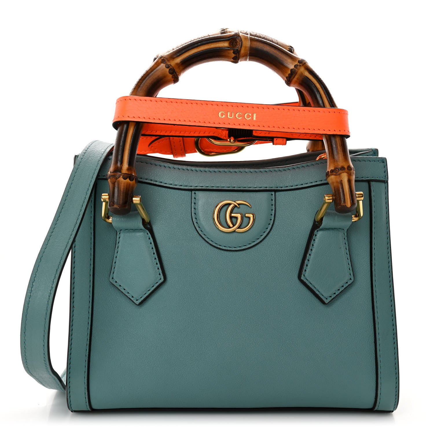 Gucci Wonka Grain Calfskin Mini Diana Tote Bag Dusty Azure Orange