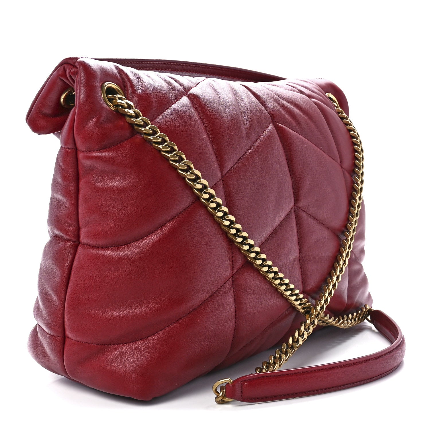Saint Laurent Lambskin Quilted Medium Loulou Puffer Monogram Chain Satchel Opyum Red 3 of 12