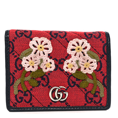 Gucci Monogram Multicolor Matelasse Diagonal Floral Embroidered  GG Marmont Card Case Wallet Red Blue Multicolor 1 of 7