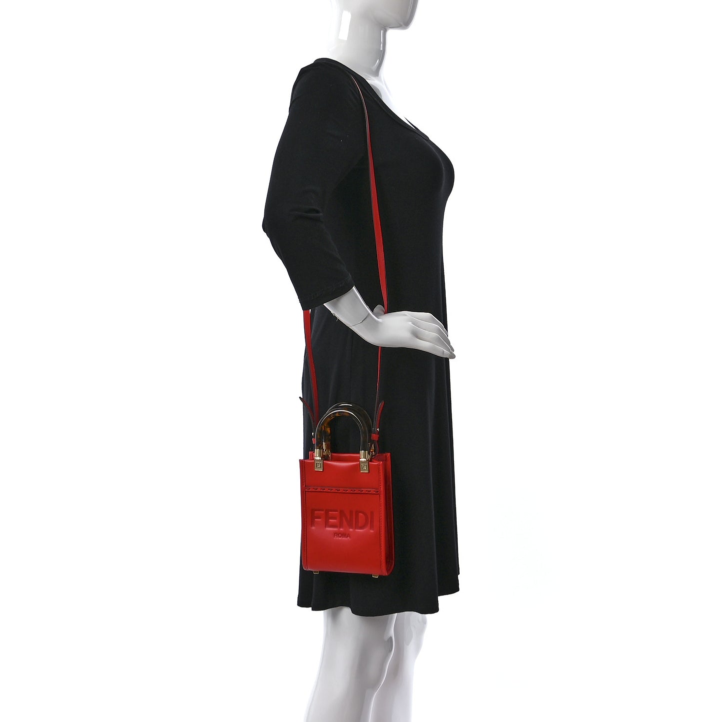 Vitello King Plexiglass Logo Embossed Mini Fendi Sunshine Shopper Tote Papavero
