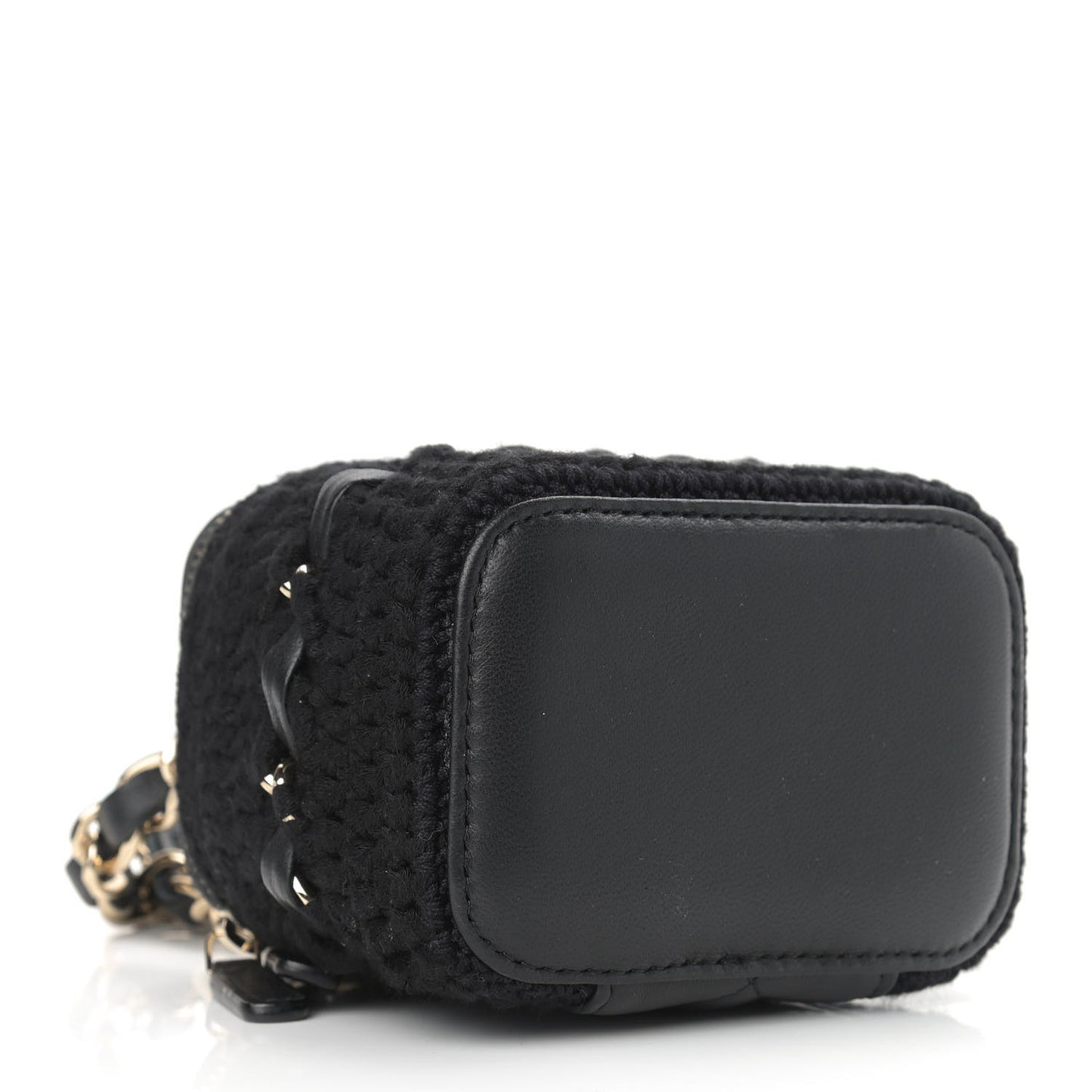 Lambskin Crochet Small Vanity Case With Chain Black