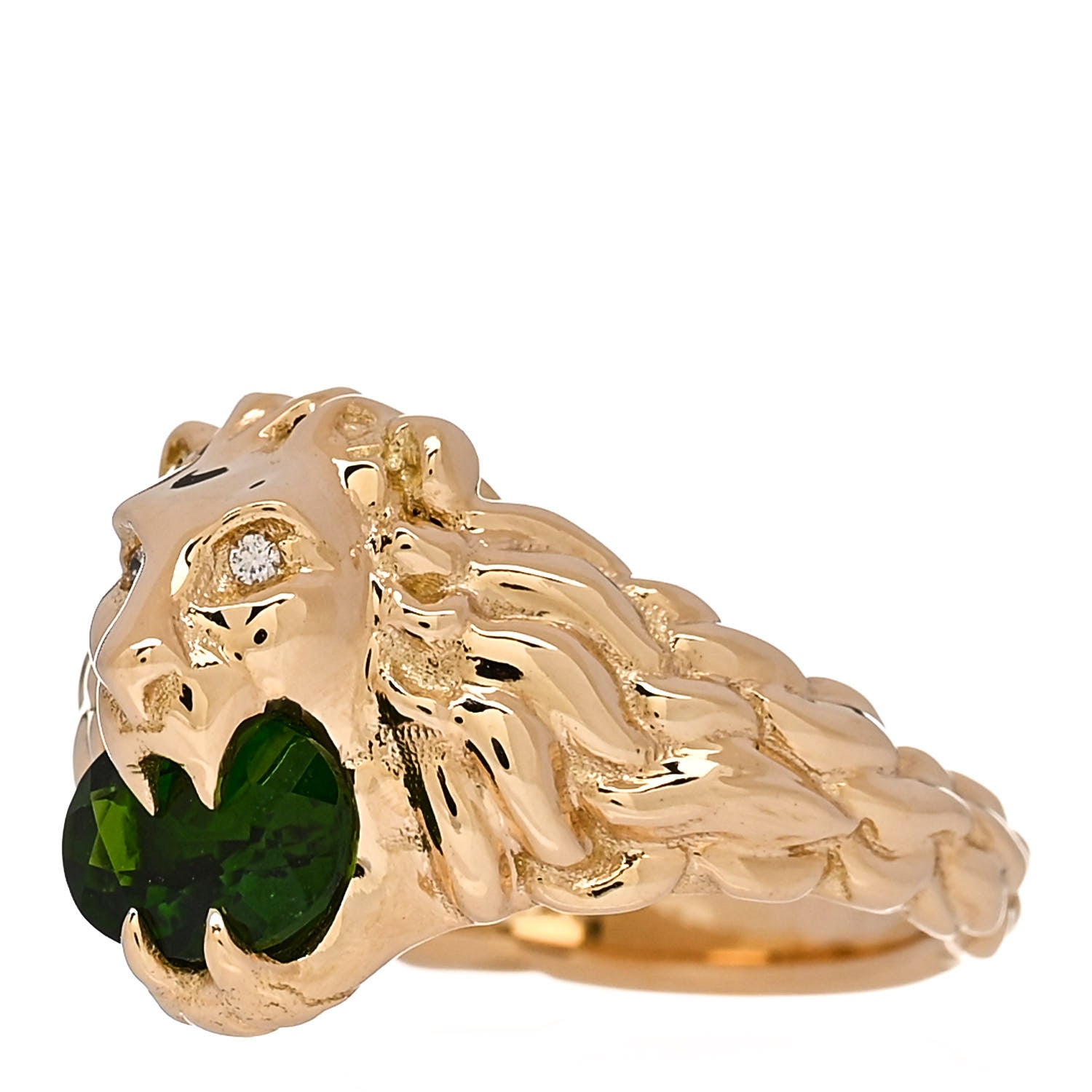 Gucci 18K Yellow Gold Diamond Chrome Diopside Lion Head Ring 49 4.75 3 of 7