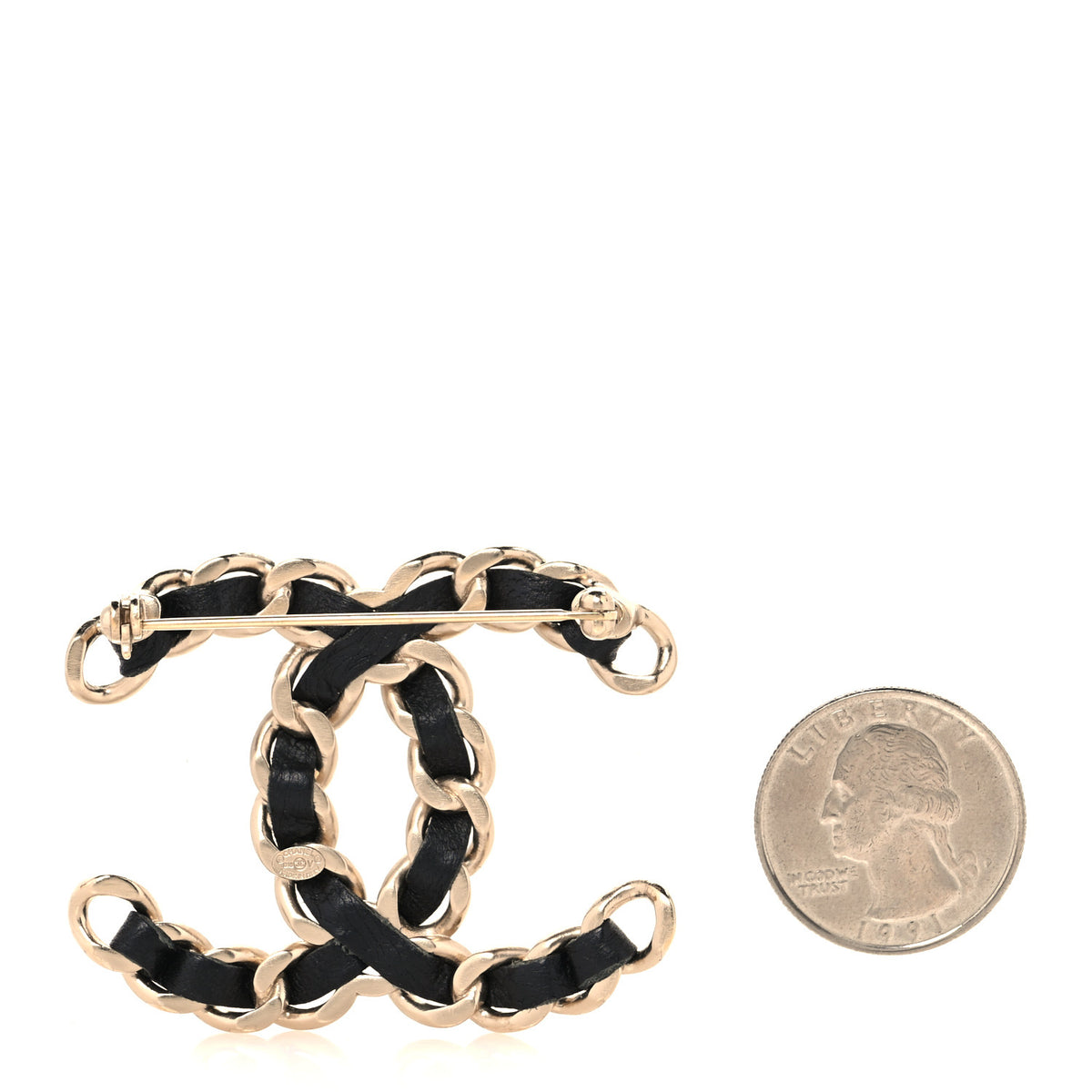 Lambskin Chain CC Brooch Black Gold