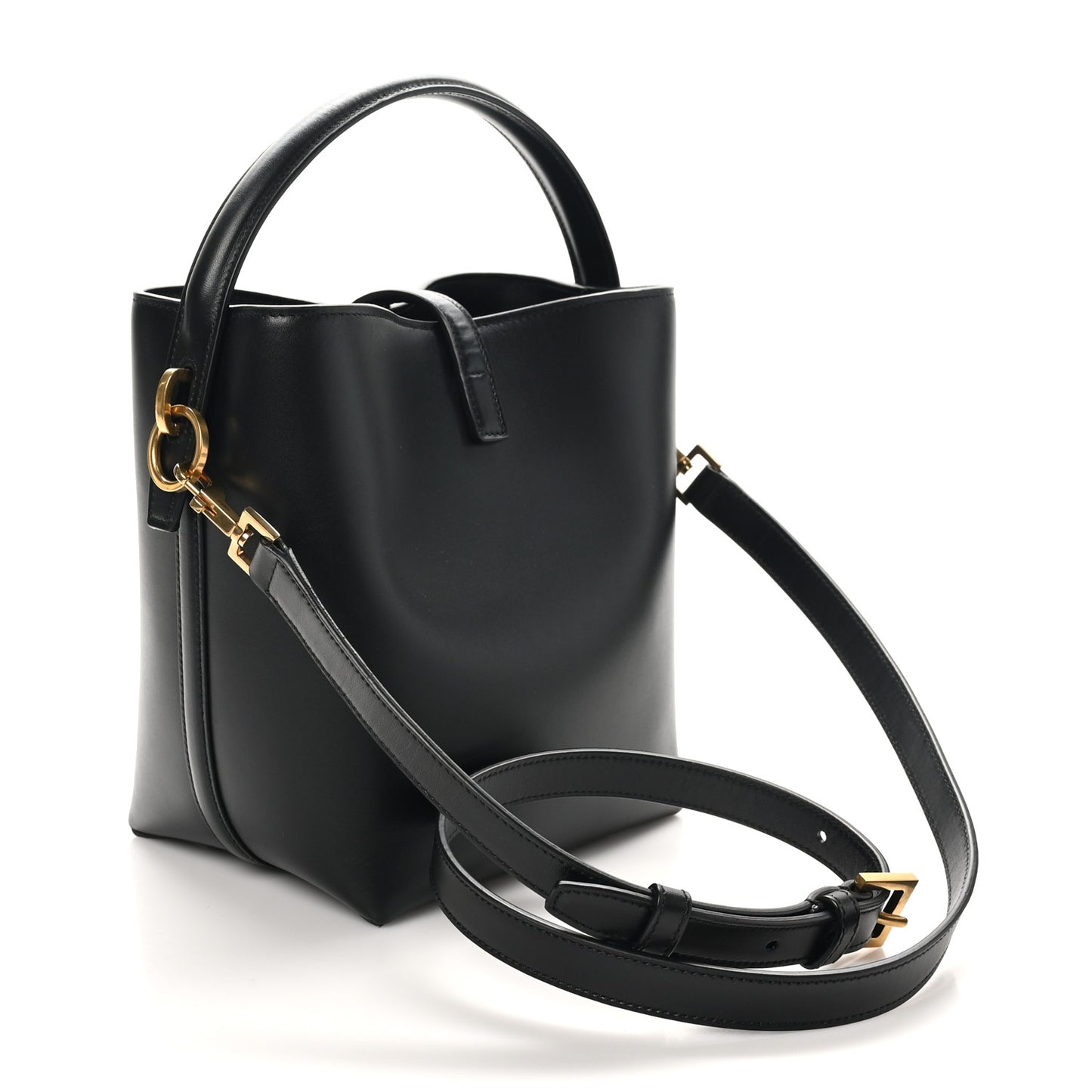Shiny Calfskin Le 37 Bucket Bag Black