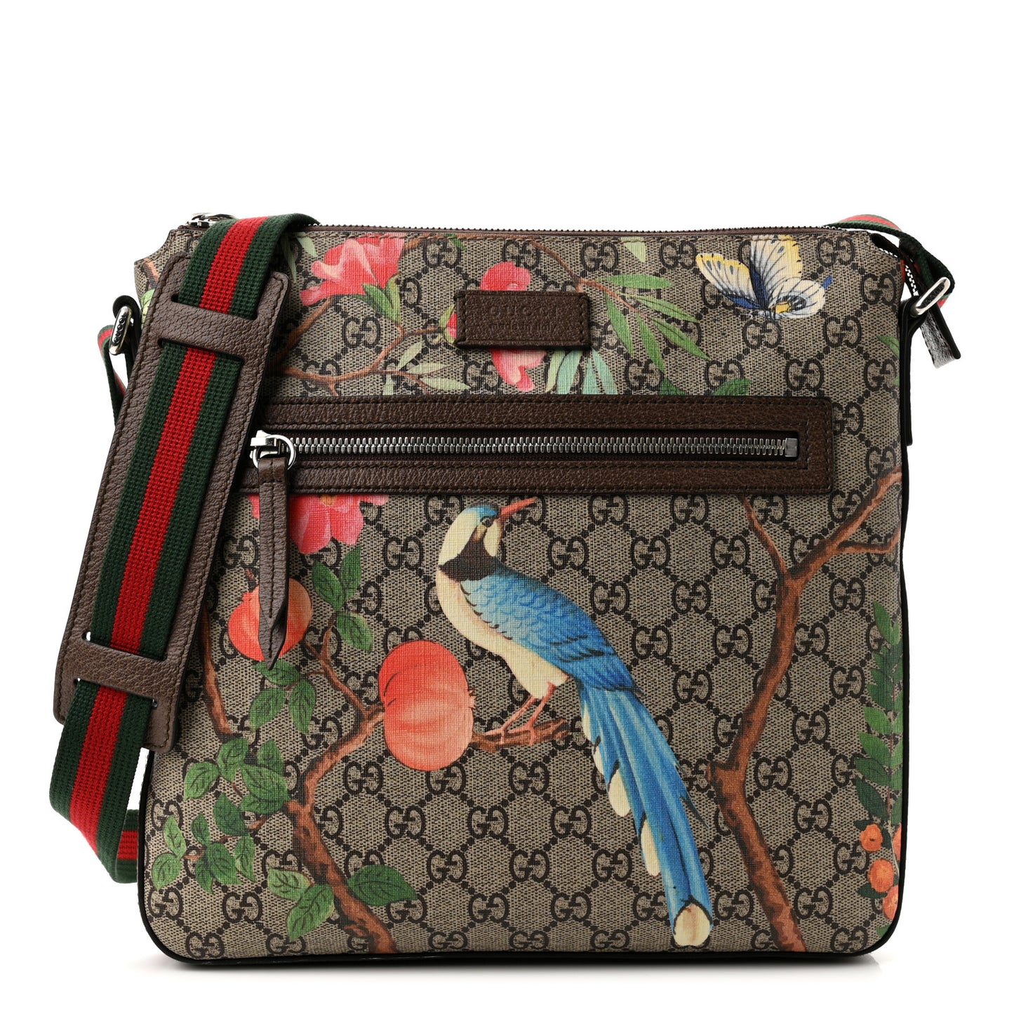 GG Supreme Monogram Tian Web Medium Flat Messenger Beige Multicolor New Acero
