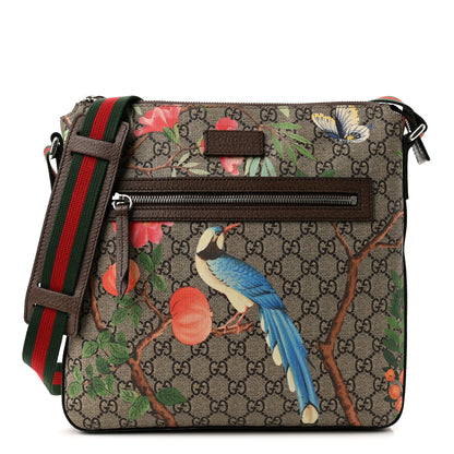 Gucci GG Supreme Monogram Tian Web Medium Flat Messenger Beige Multicolor New Acero 1 of 11