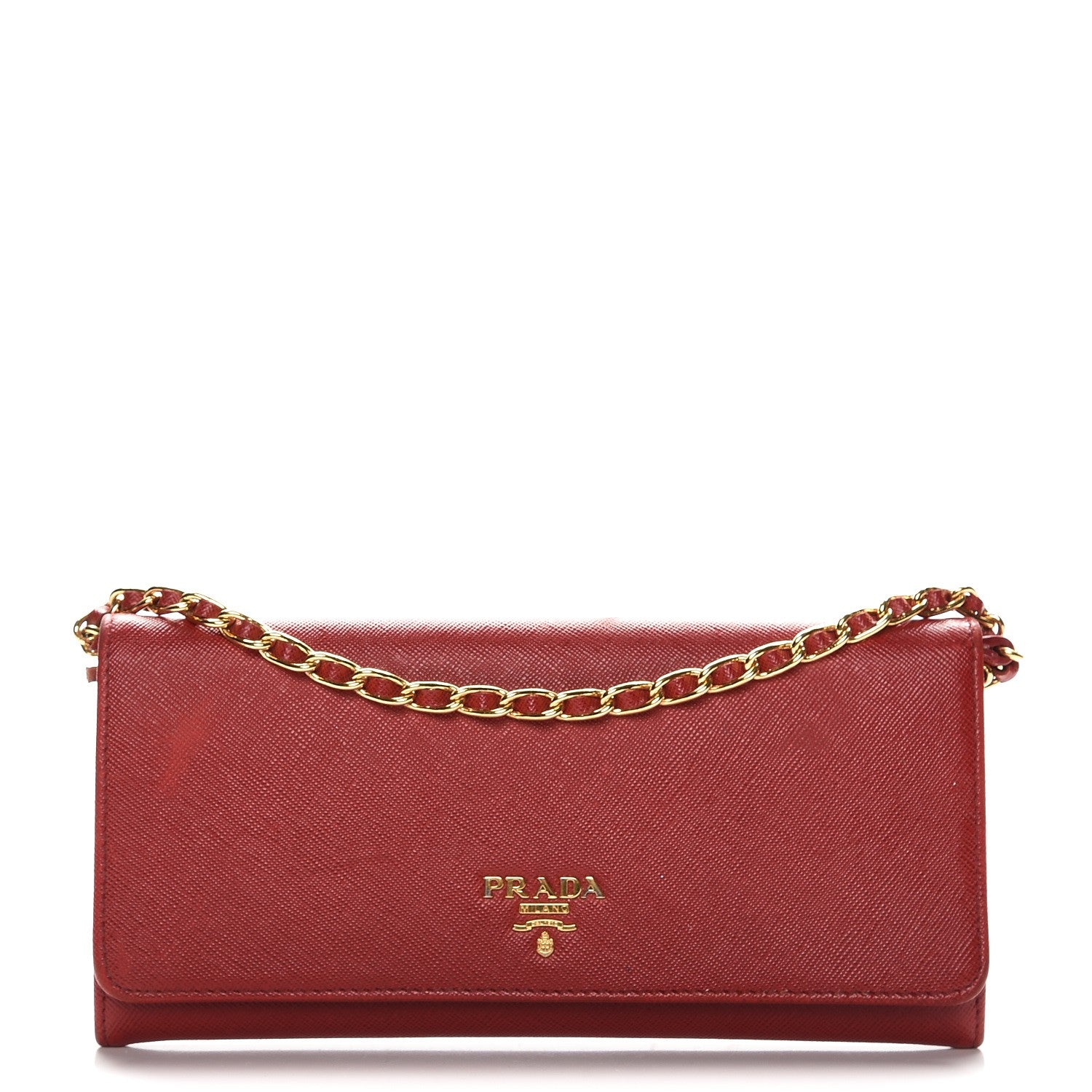 Prada Saffiano Metal Oro Chain Wallet Fuoco 1 of 15
