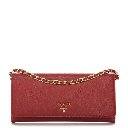 Prada Saffiano Metal Oro Chain Wallet Fuoco 1 of 15