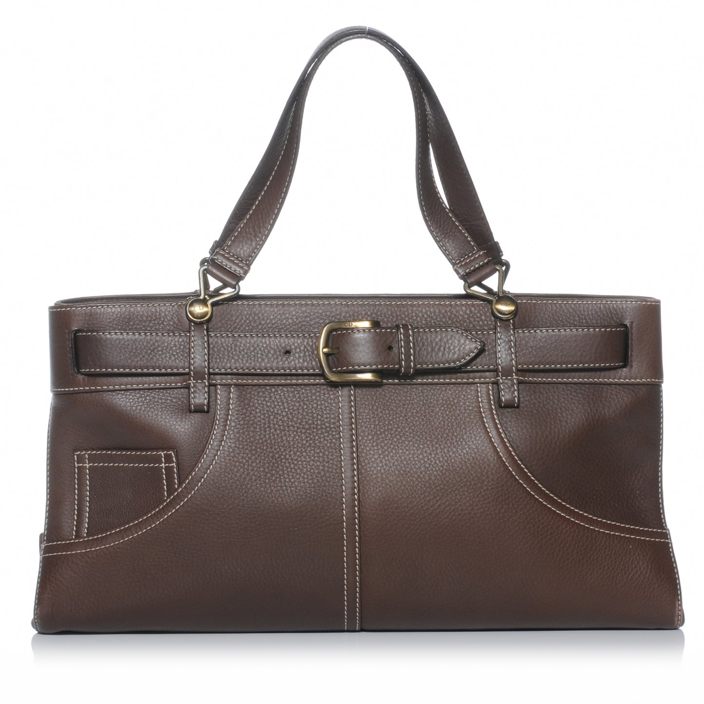 Calfskin Belted Pants Shoulder Bag Brown