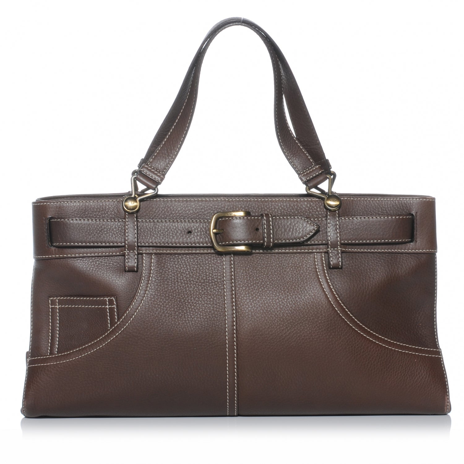 Christian Dior Calfskin Belted Pants Shoulder Bag Brown 1 of 7