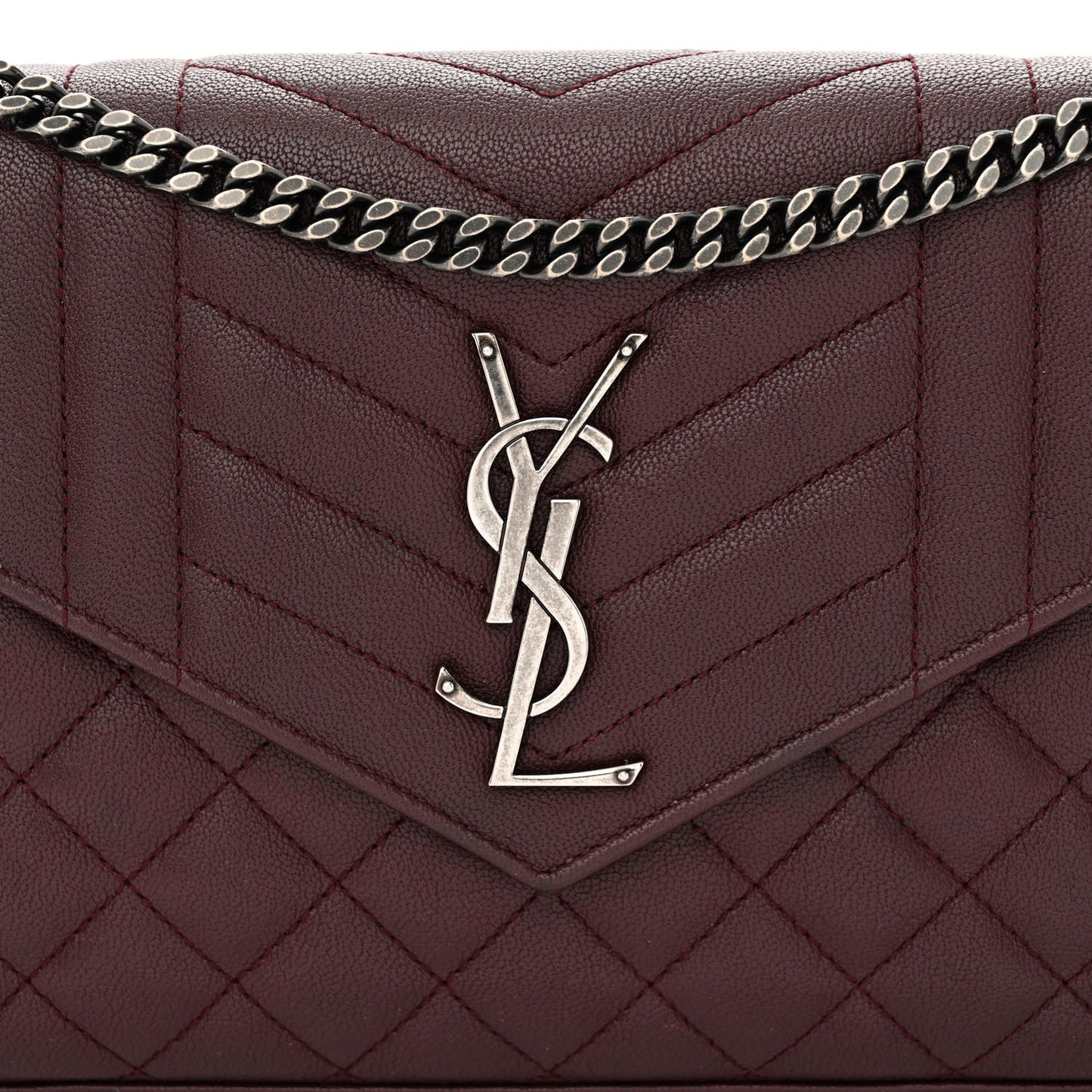 Sheepskin Tri-Quilt Monogram Envelope Chain Wallet Burgundy