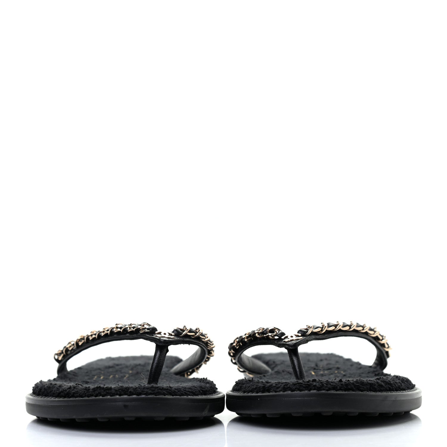 Chanel Lambskin CC Chain Thong Sandals 38 Black 2 of 8