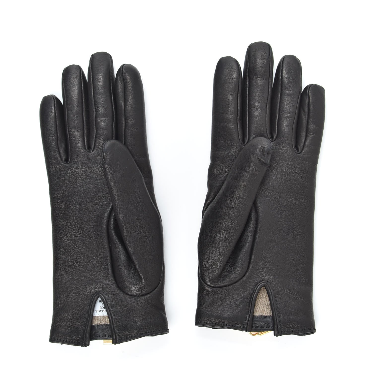 Hermes Lambskin Soya Kelly Lock Gloves 7 Black 3 of 6