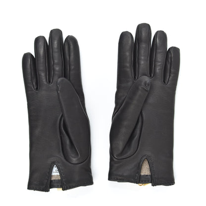 Hermes Lambskin Soya Kelly Lock Gloves 7 Black 3 of 6