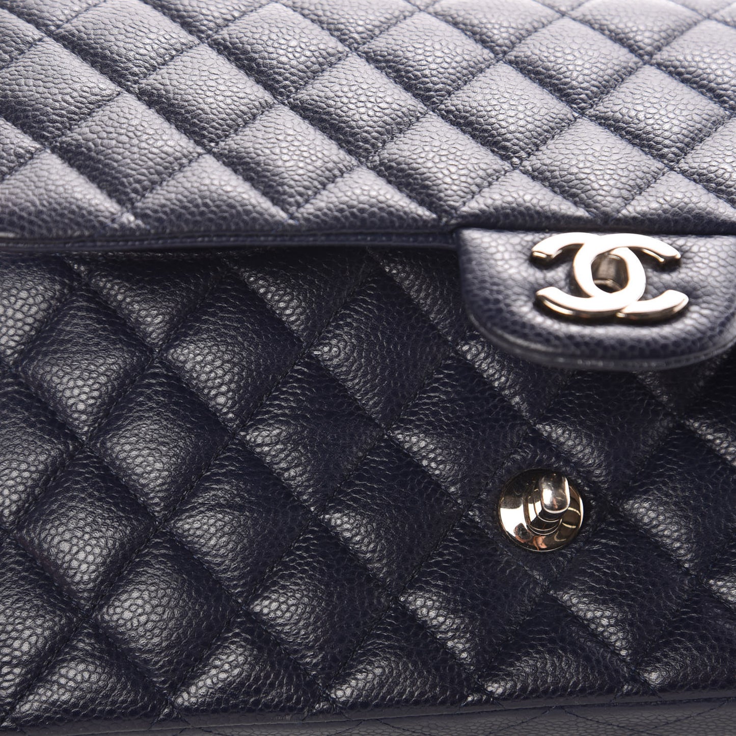 Caviar Quilted Medium Double Flap Dark Blue