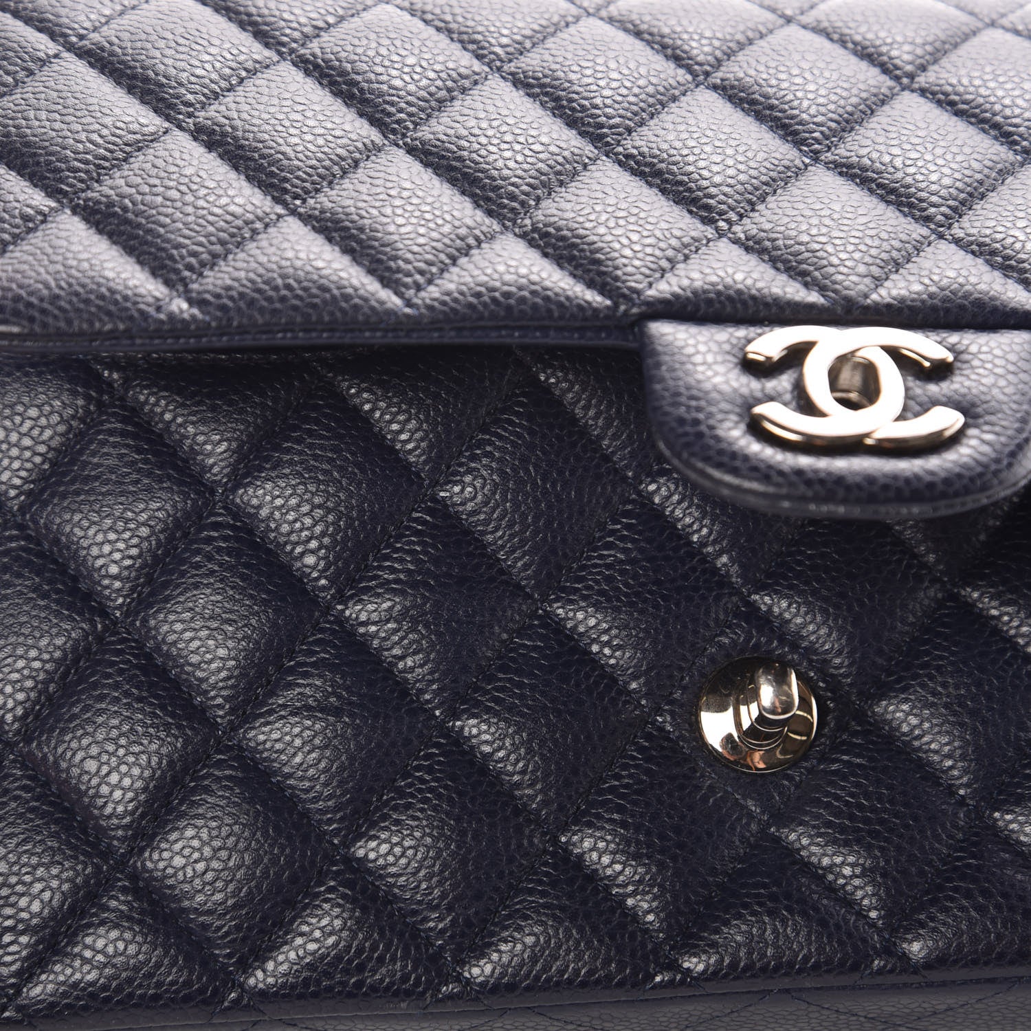 Chanel Caviar Quilted Medium Double Flap Dark Blue 9 of 12