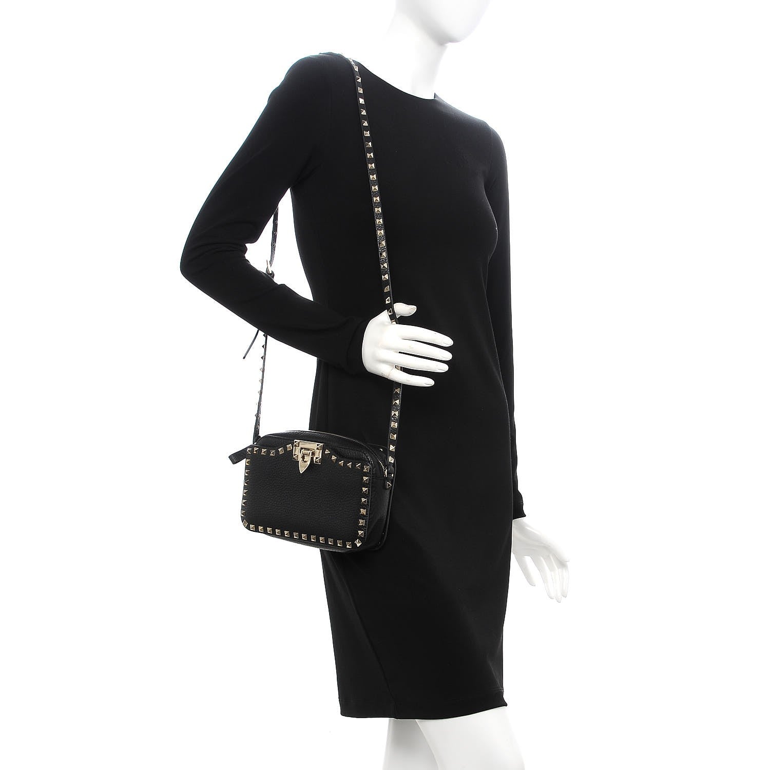 Valentino Garavani Grained Calfskin Rockstud Flip Lock Camera Crossbody Bag Black 2 of 7