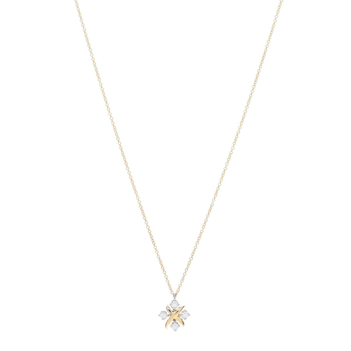 Platinum 18K Yellow Gold Diamond Schlumberger Lynn Pendant Necklace