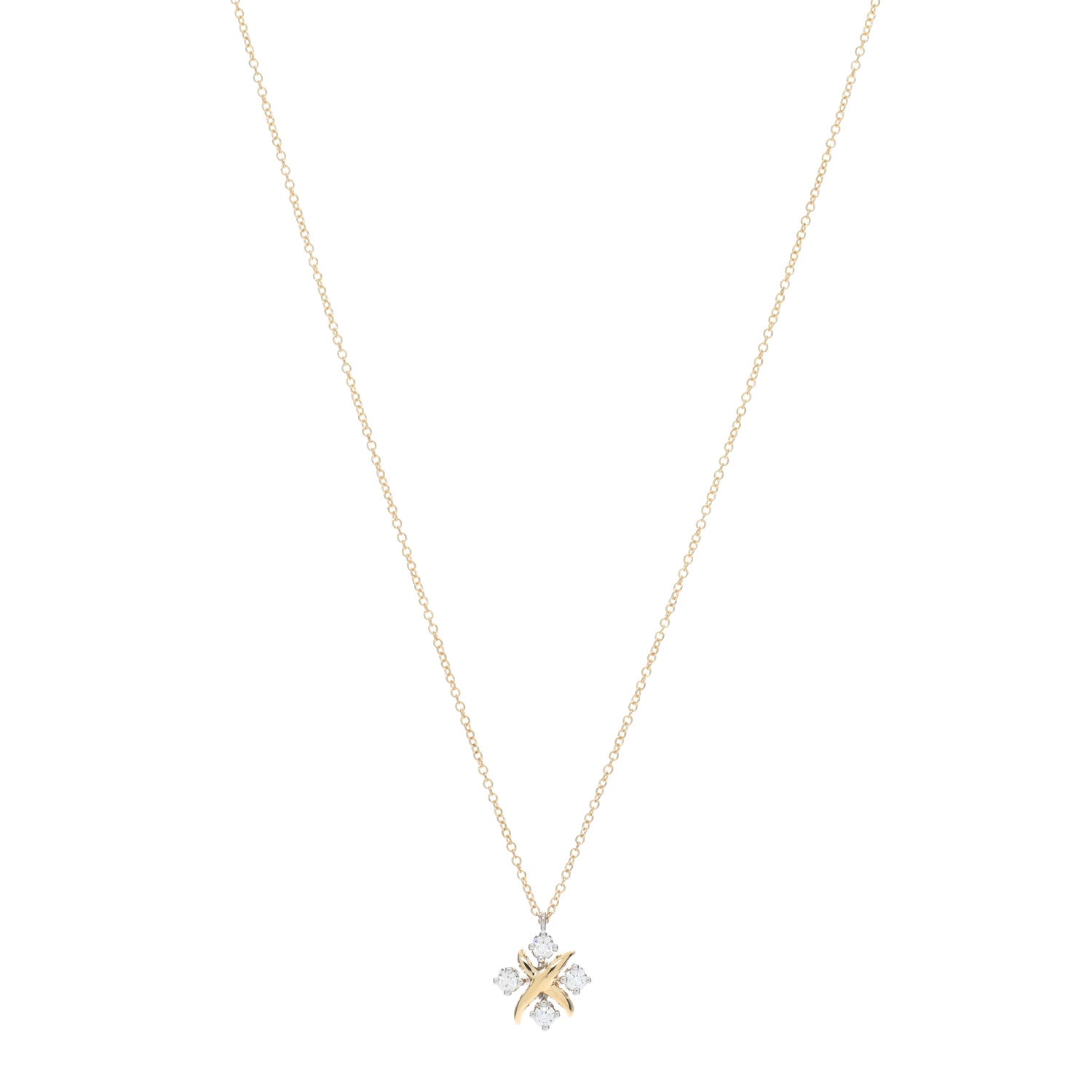 Tiffany Platinum 18K Yellow Gold Diamond Schlumberger Lynn Pendant Necklace 1 of 5