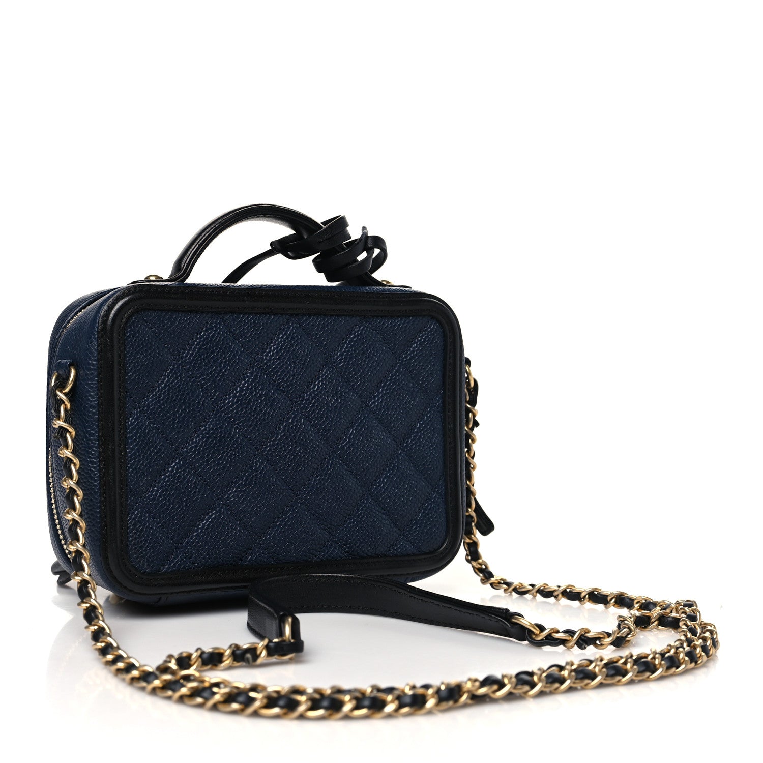 Chanel Caviar Quilted Small CC Filigree Vanity Case Navy Black 3 of 11