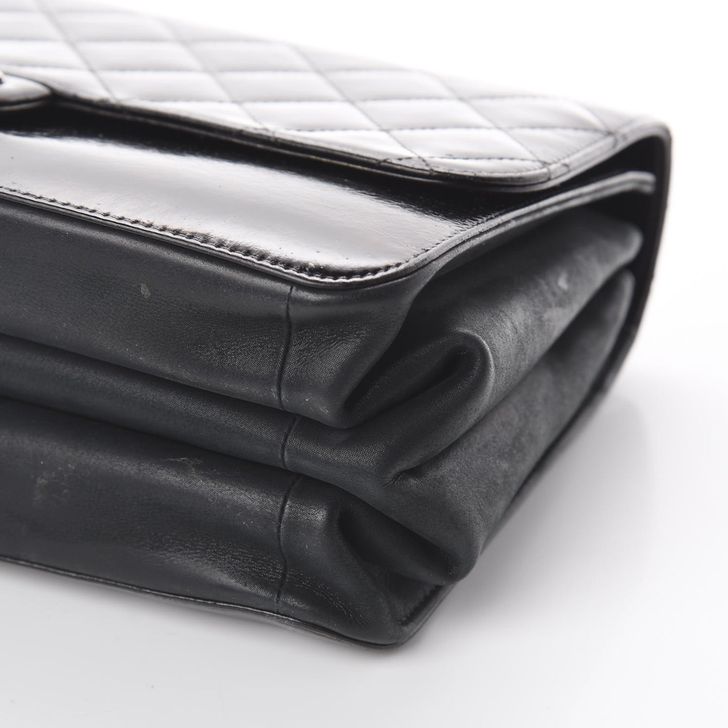 Aged Glazed Calfskin Quilted Straight Lined Flap Black