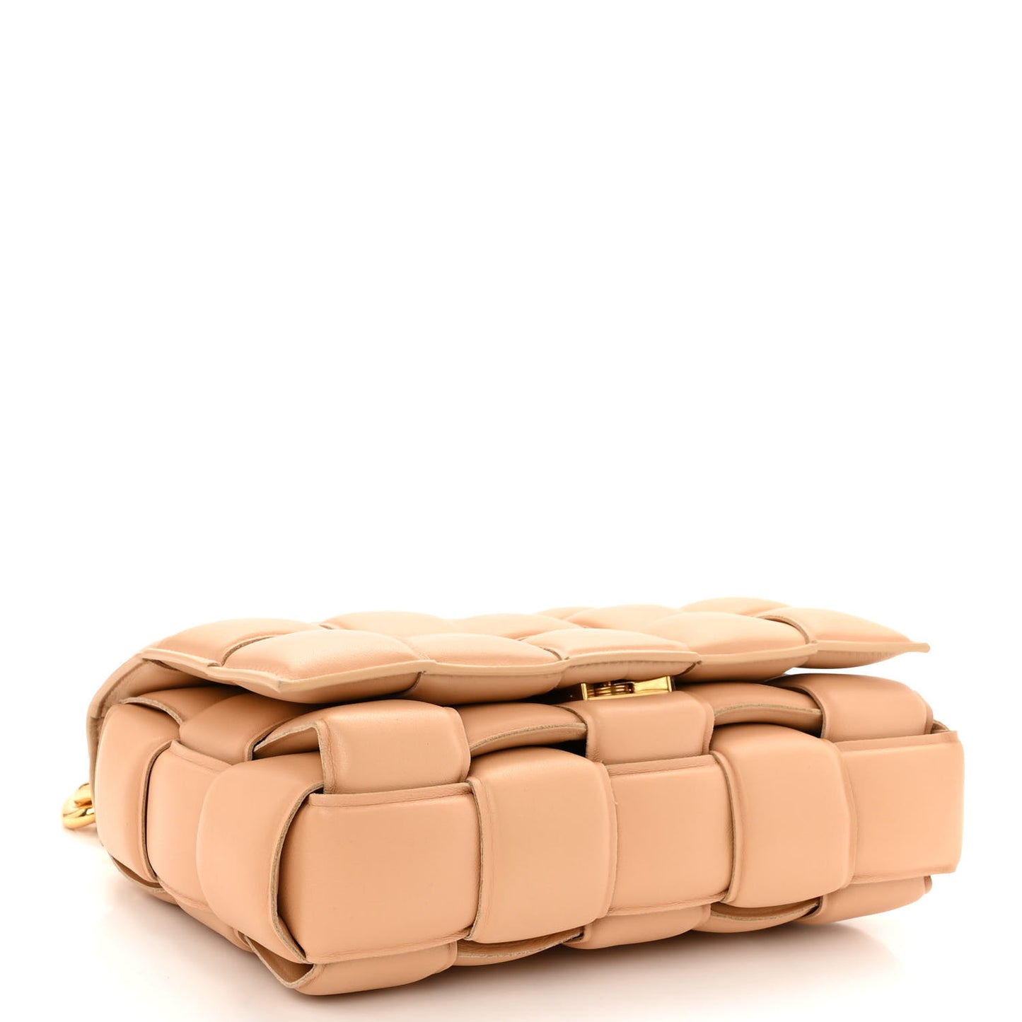 Lambskin Maxi Intreccio Padded Chain Cassette Crossbody Bag Almond