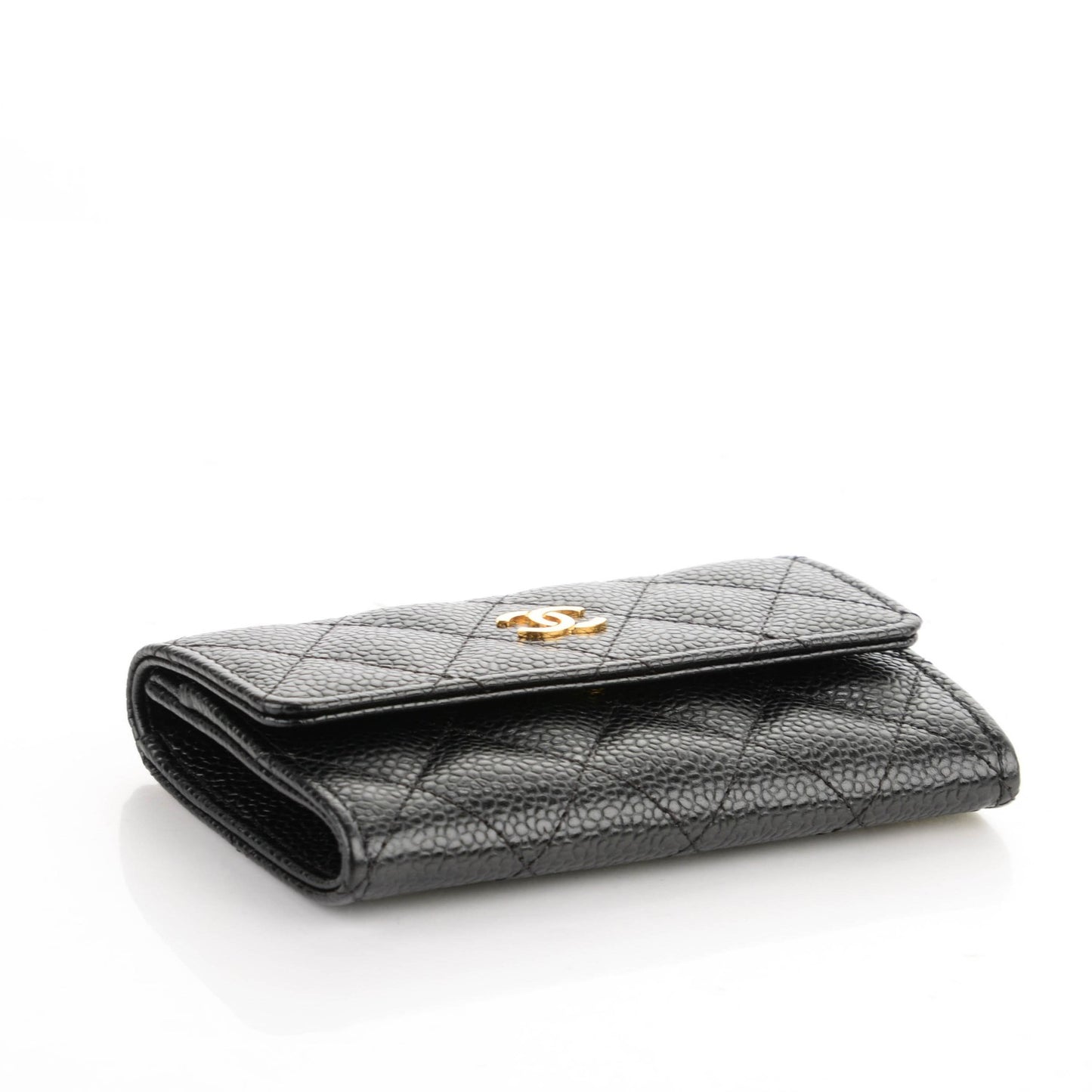 Caviar Quilted Flap Card Holder Black