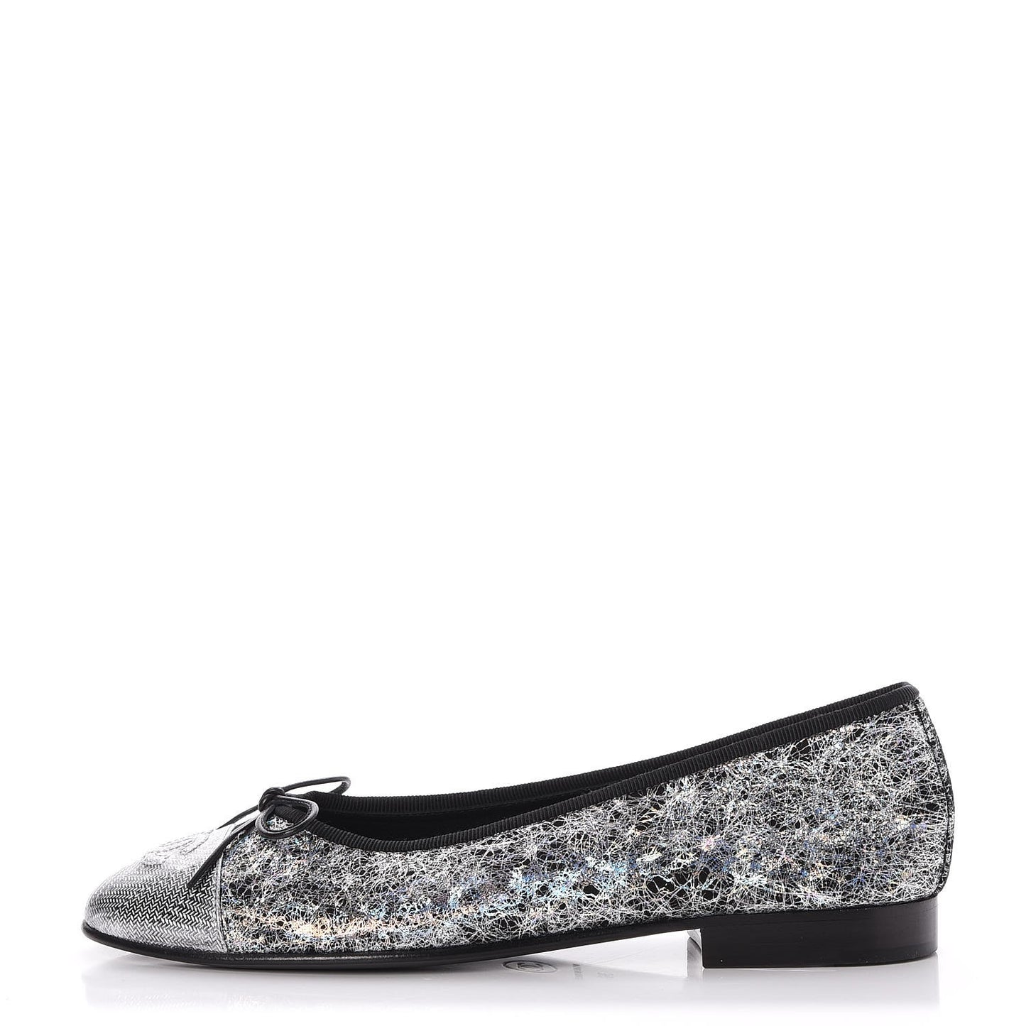 Metallic Calfskin Hologram Cap Toe Ballerina Flats 36 Silver