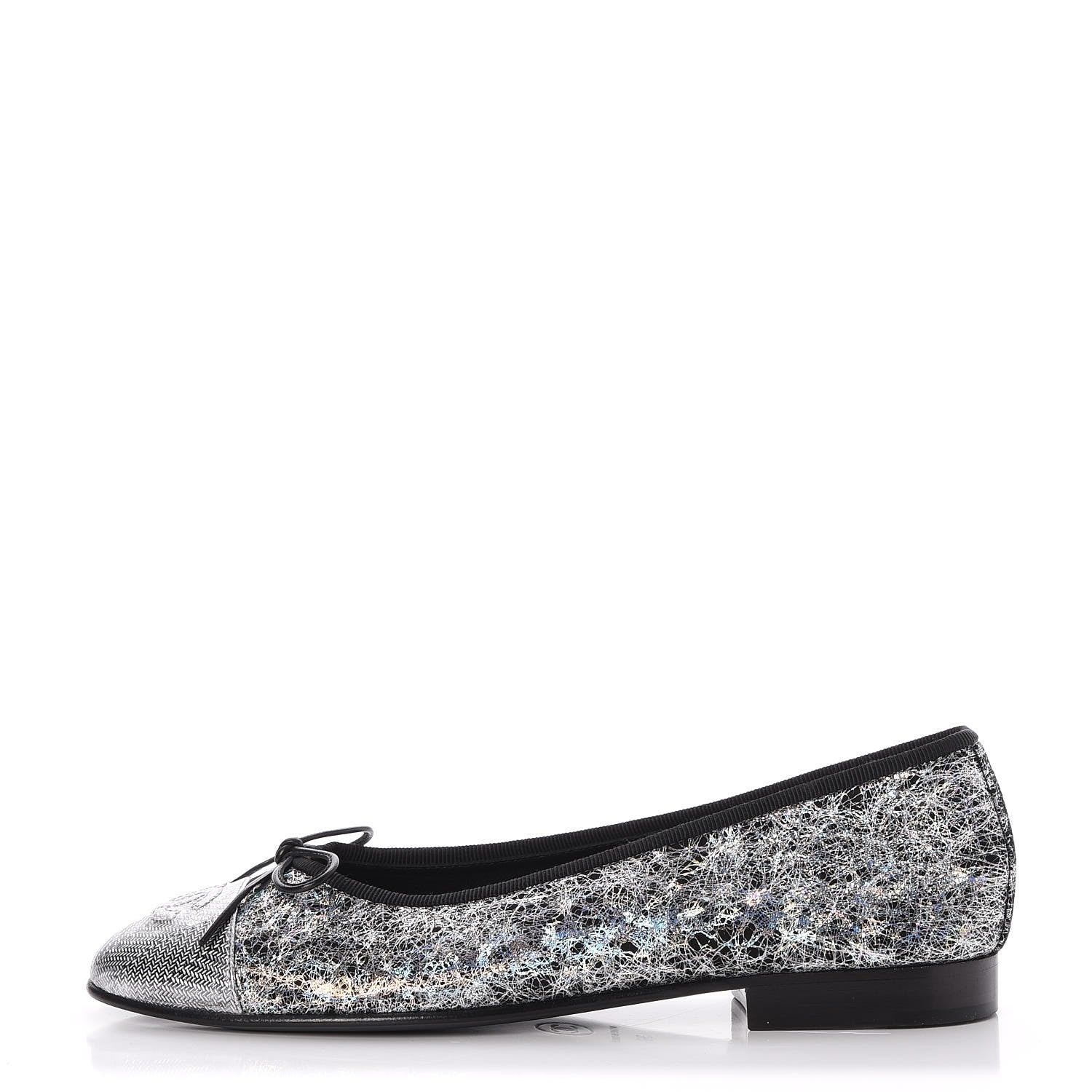 Chanel Metallic Calfskin Hologram Cap Toe Ballerina Flats 36 Silver 1 of 8