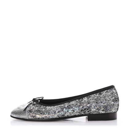 Chanel Metallic Calfskin Hologram Cap Toe Ballerina Flats 36 Silver 1 of 8