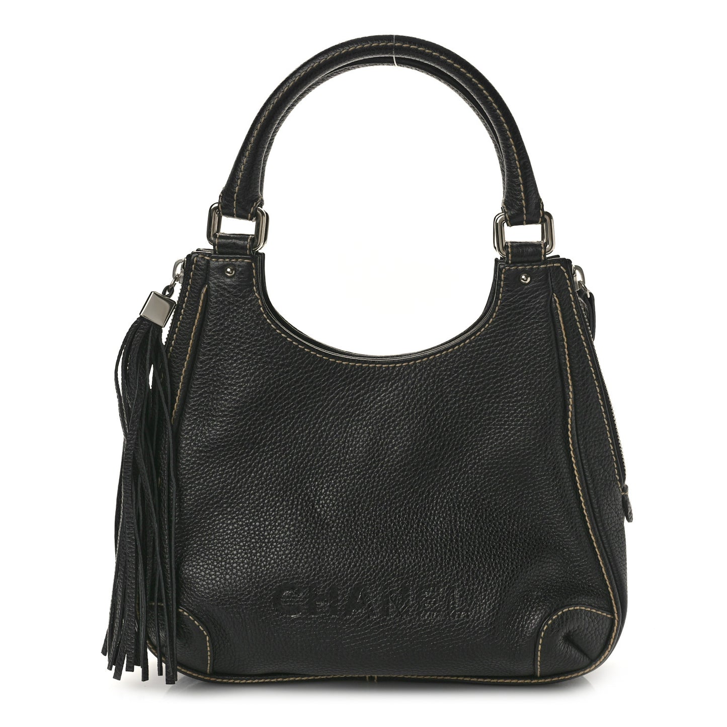 Grained Calfskin Tassel Hobo Black