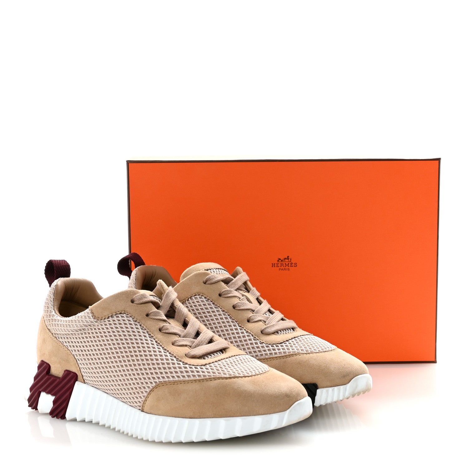 Hermes Air Mesh Suede Goatskin Bouncing Sneakers 38 Beige Argile 10 of 10