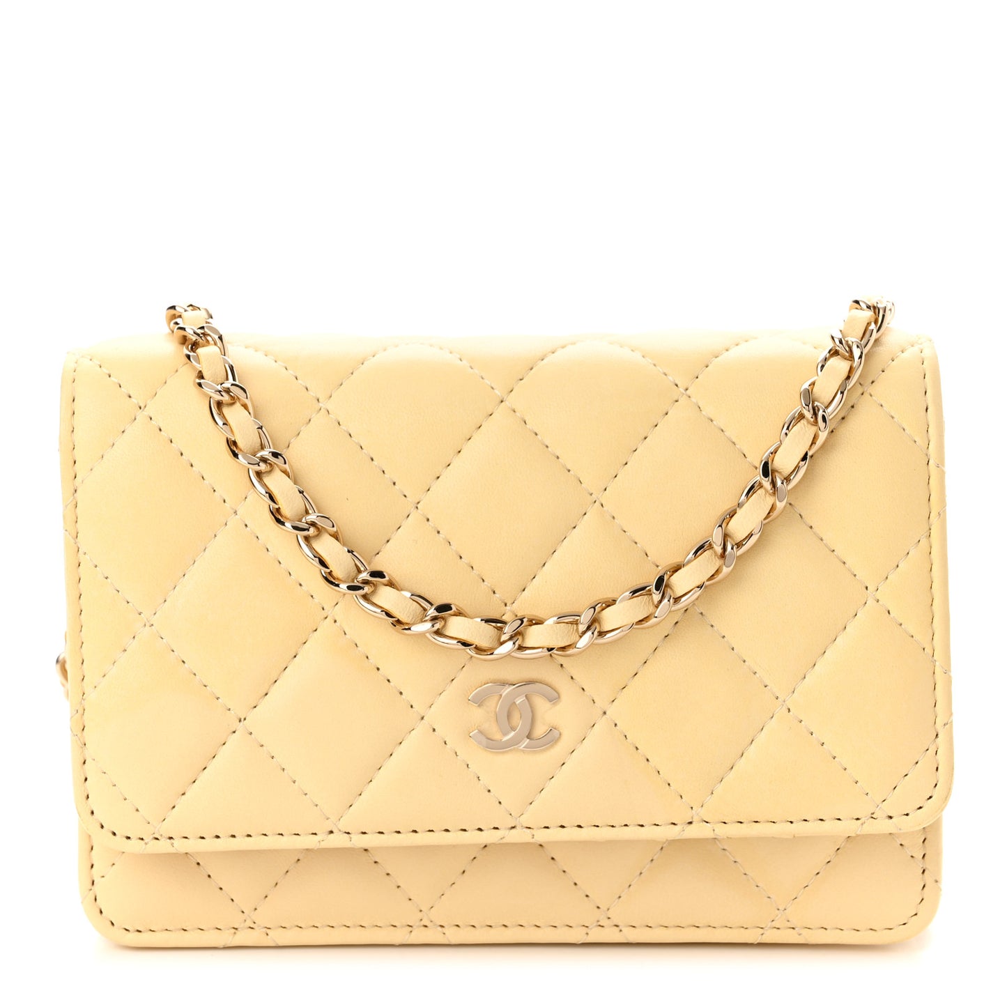 Lambskin Quilted Mini Wallet On Chain WOC Yellow