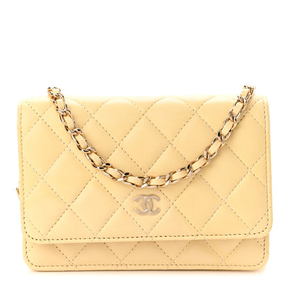 Chanel Lambskin Quilted Mini Wallet On Chain WOC Yellow 1 of 10