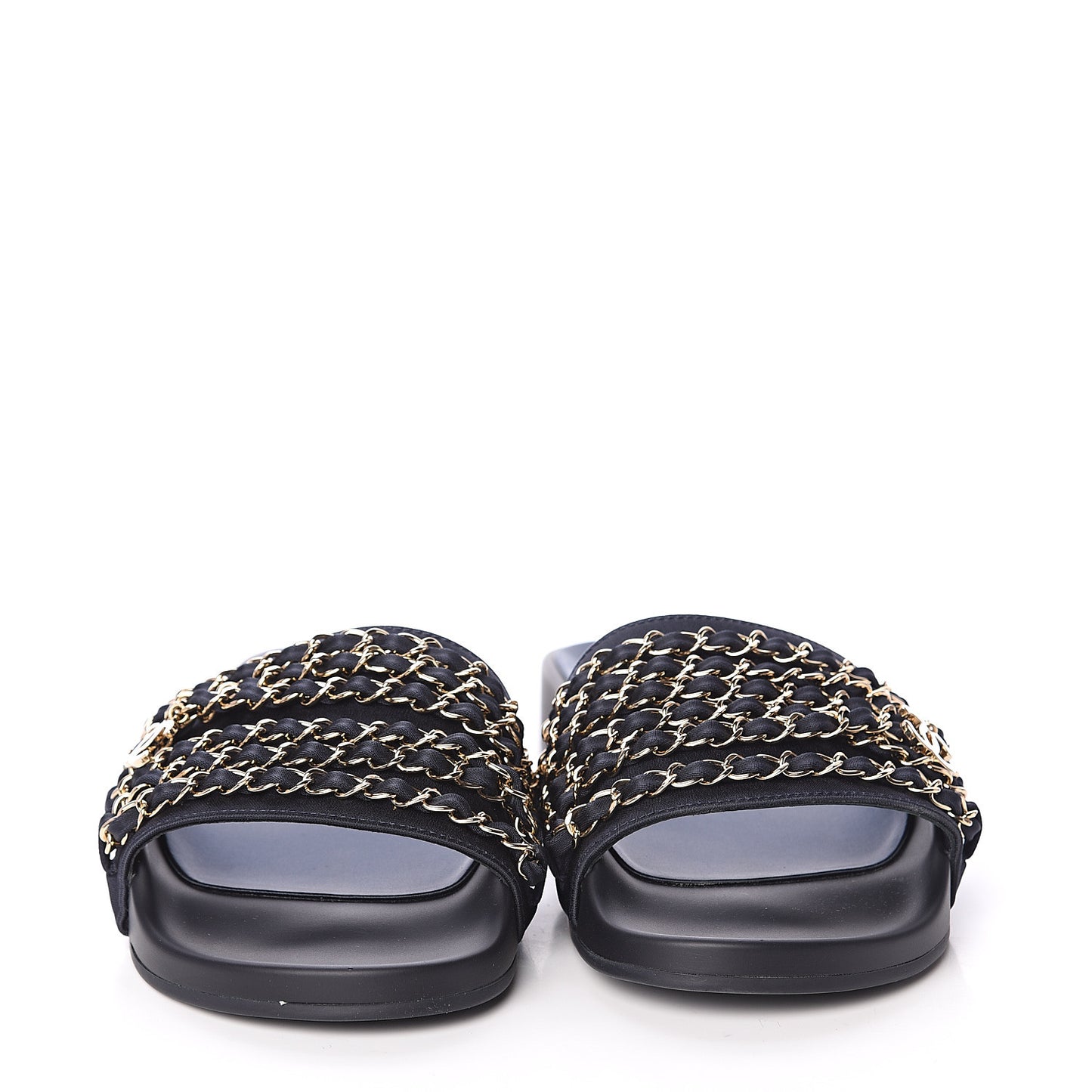 Satin Canvas Chain Slides Sandals Flats 39 Marine