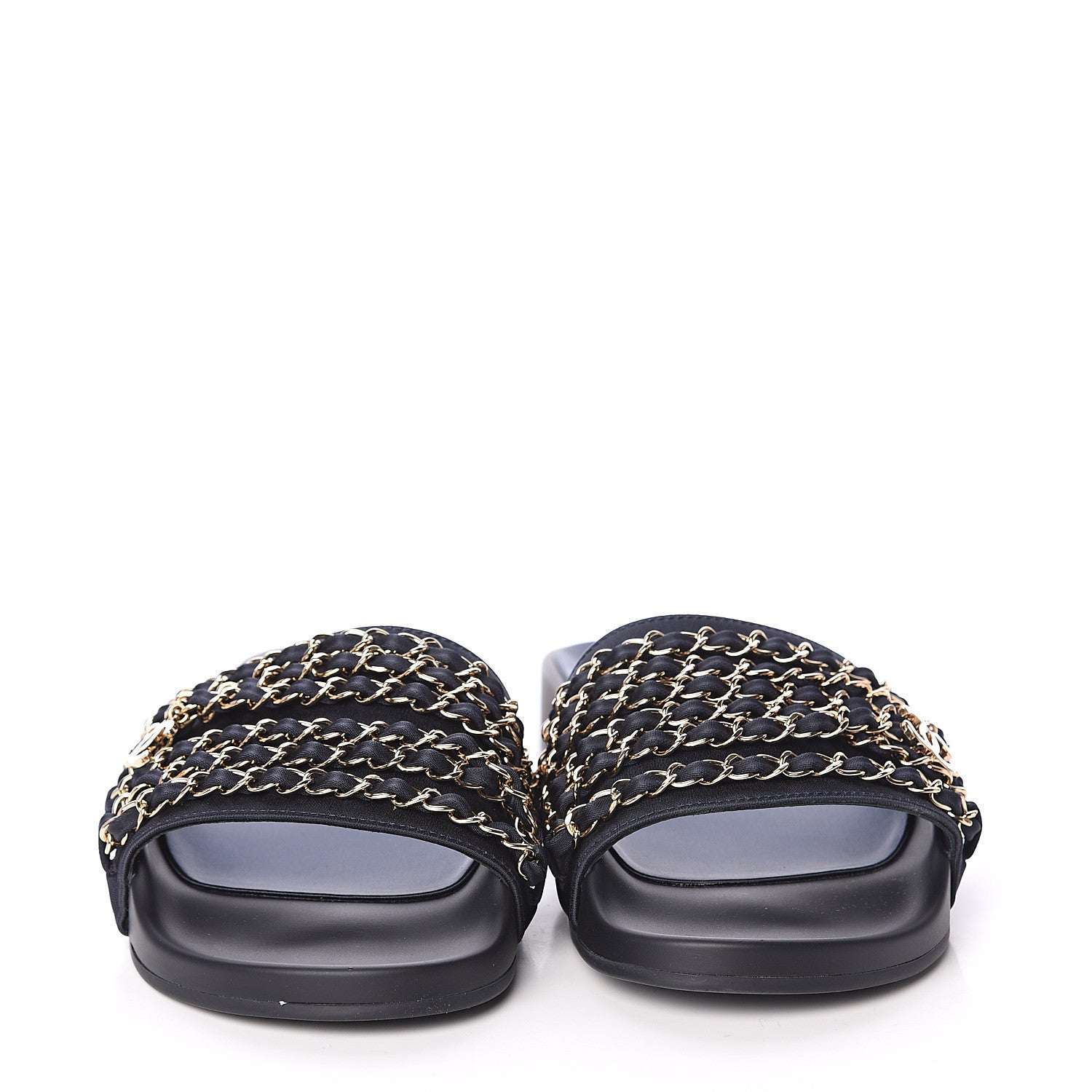 Chanel Satin Canvas Chain Slides Sandals Flats 39 Marine 2 of 7