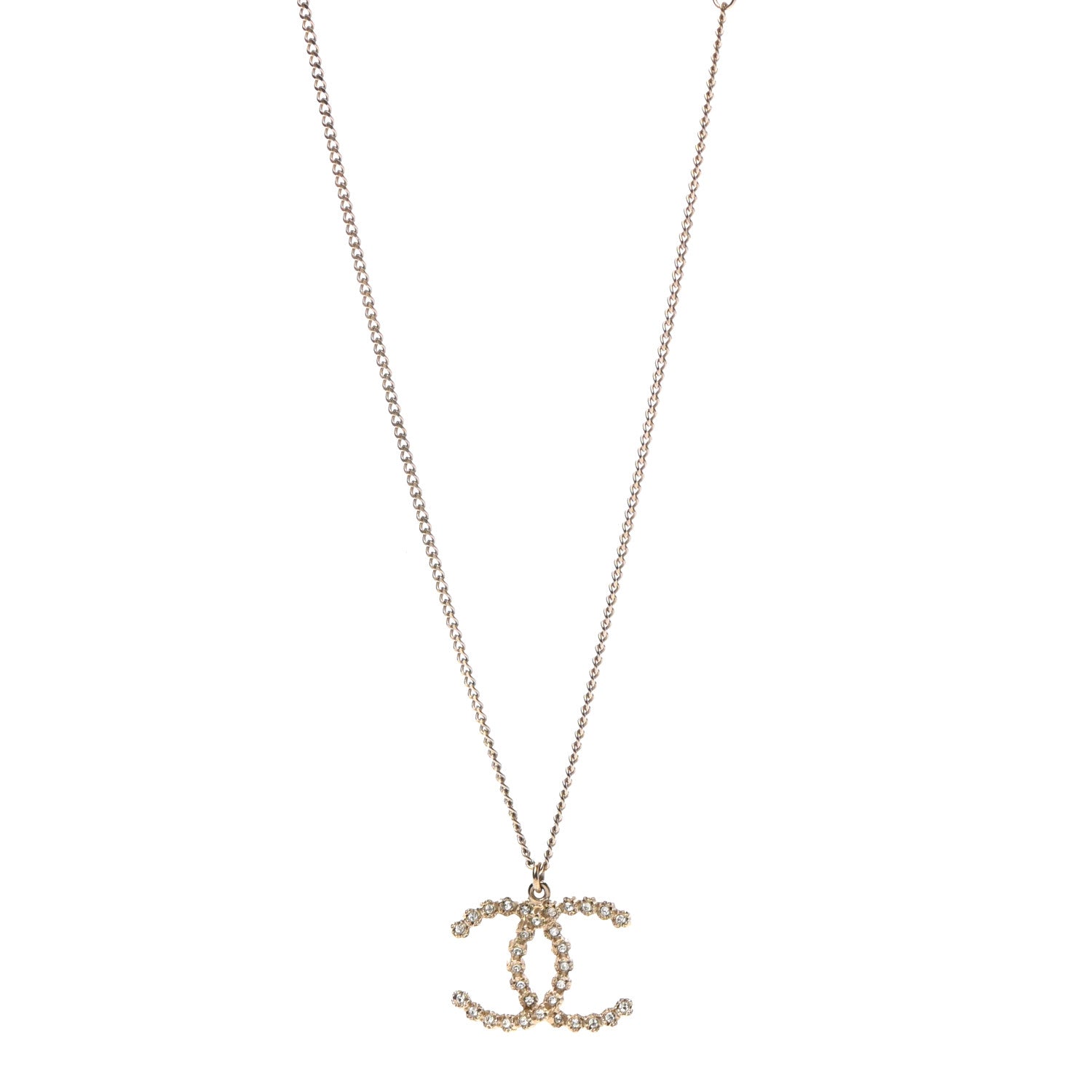 Chanel Crystal CC Pendant Necklace Gold 1 of 4
