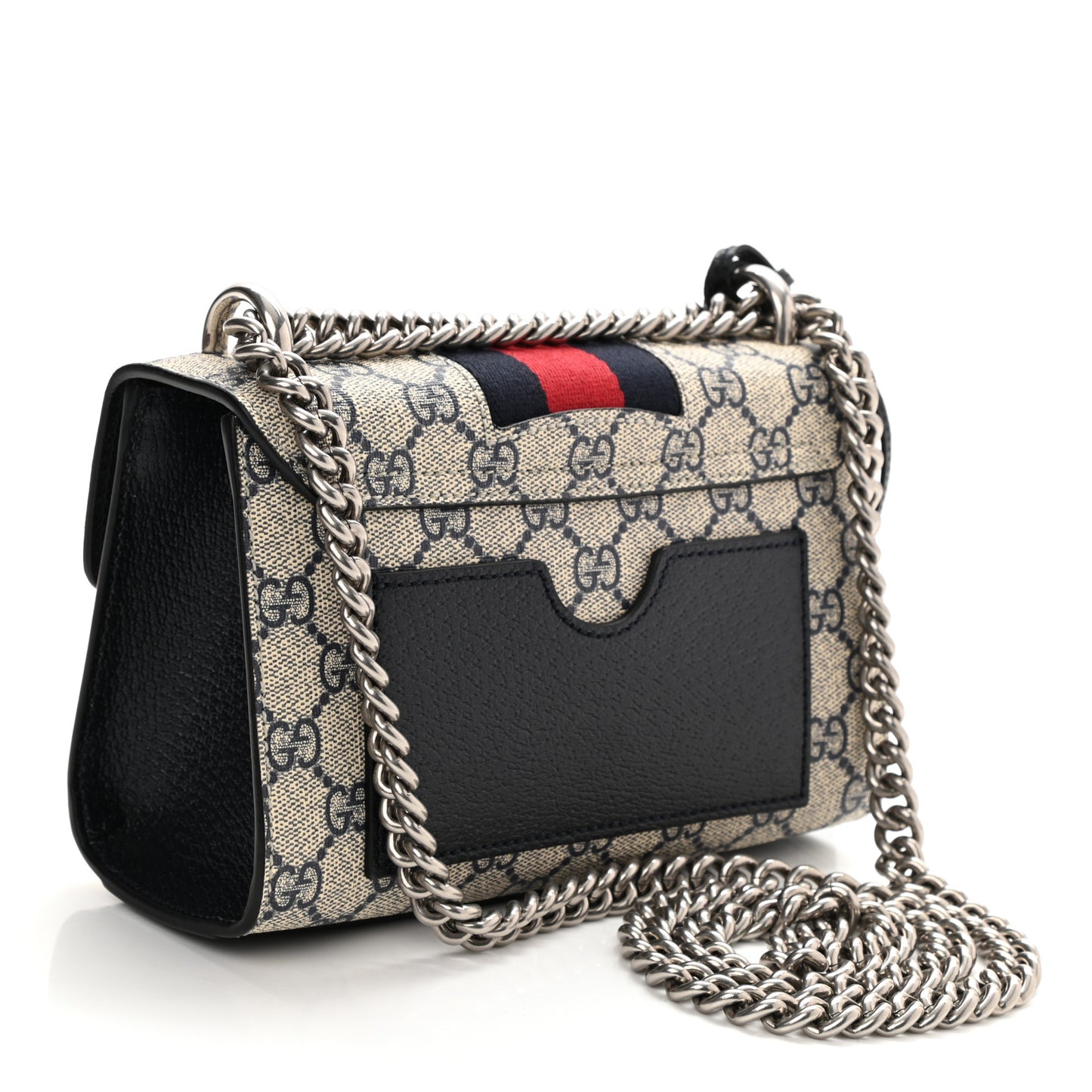 GG Supreme Monogram Textured Dollar Calfskin Web Small Padlock Shoulder Bag Beige Blue