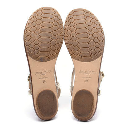 Jimmy Choo Metallic Calfskin Wave Thong Sandals 39 Champagne 8 of 12