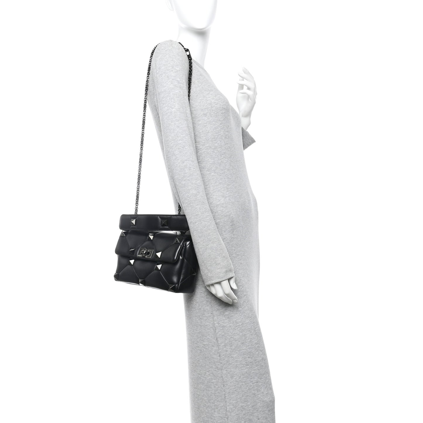 Nappa Monochrome Medium Roman Stud Shoulder Bag Black